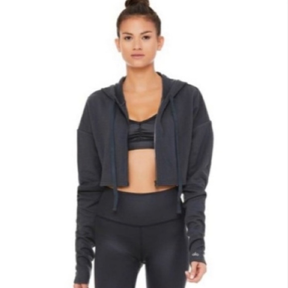 ALO Yoga | Tops | Alo Extreme Cropped Zip Hoodie In Anthracite Grey L |  Poshmark